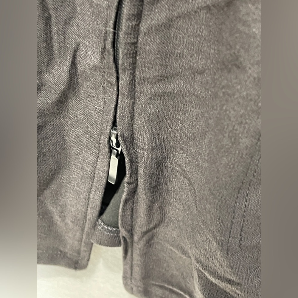Eileen Fisher Crepe Knit Mandarin Collar Gray Two-Way Zipper Longline Jacket - Picture 6 of 8